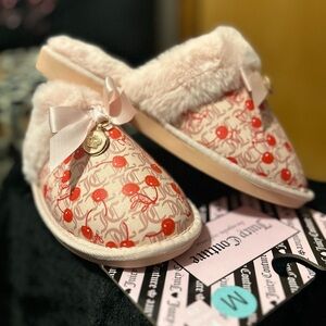 Juicy Couture Cherry Print Slippers with Pink Fur